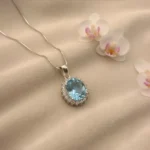Blue Topaz Halo Elegance Pendant - Image 4