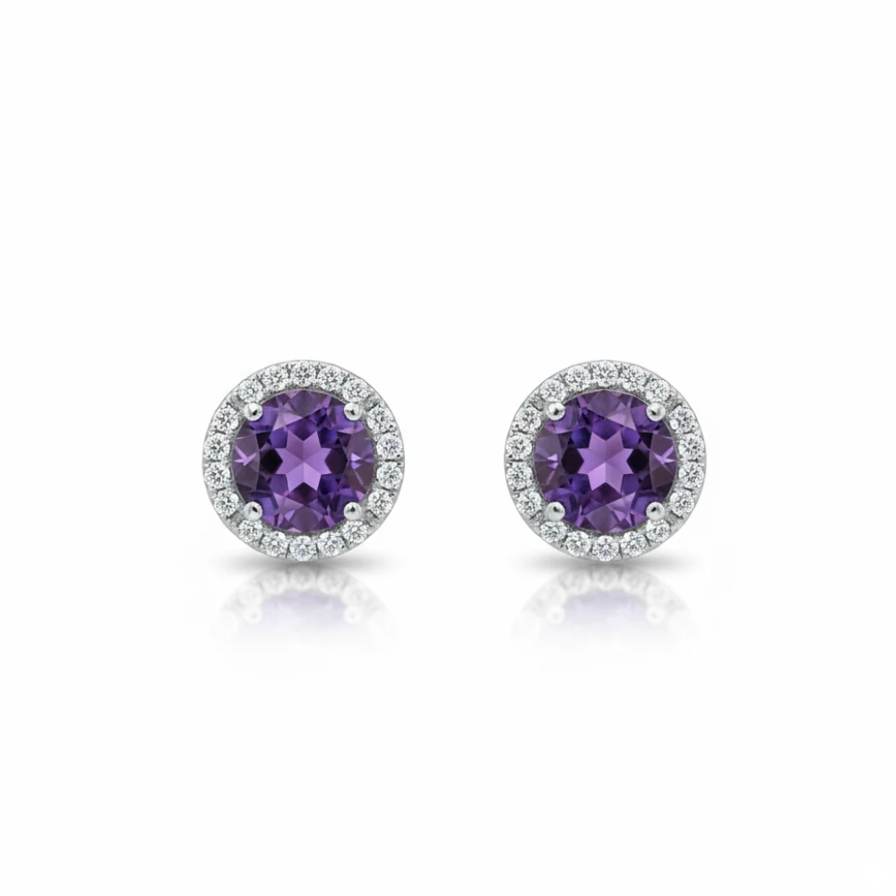 31 Amethyst Halo Charm Ear Studs - Image 1