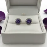 Amethyst Halo Charm Ear Studs - Image 4