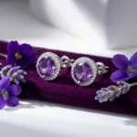 Amethyst Halo Charm Ear Studs - Image 2