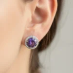 Amethyst Halo Charm Ear Studs - Image 3