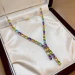 Lustre Cascade - Multi Color Gem Necklace  & Earrings Set - Image 2