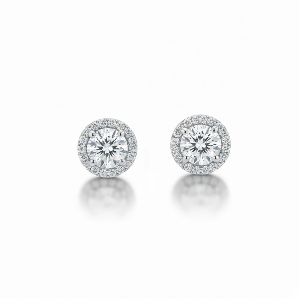 49 White Topaz Radiant Halo Studs - Image 1