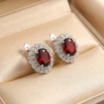Garnet Royal Bloom Halo Earrings - Image 4