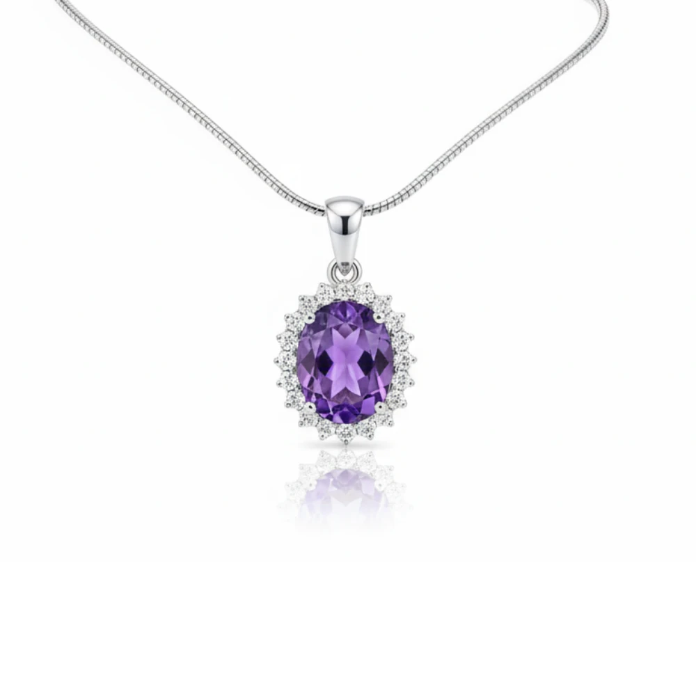 93 Amethyst Halo Elegance Pendant - Image 1
